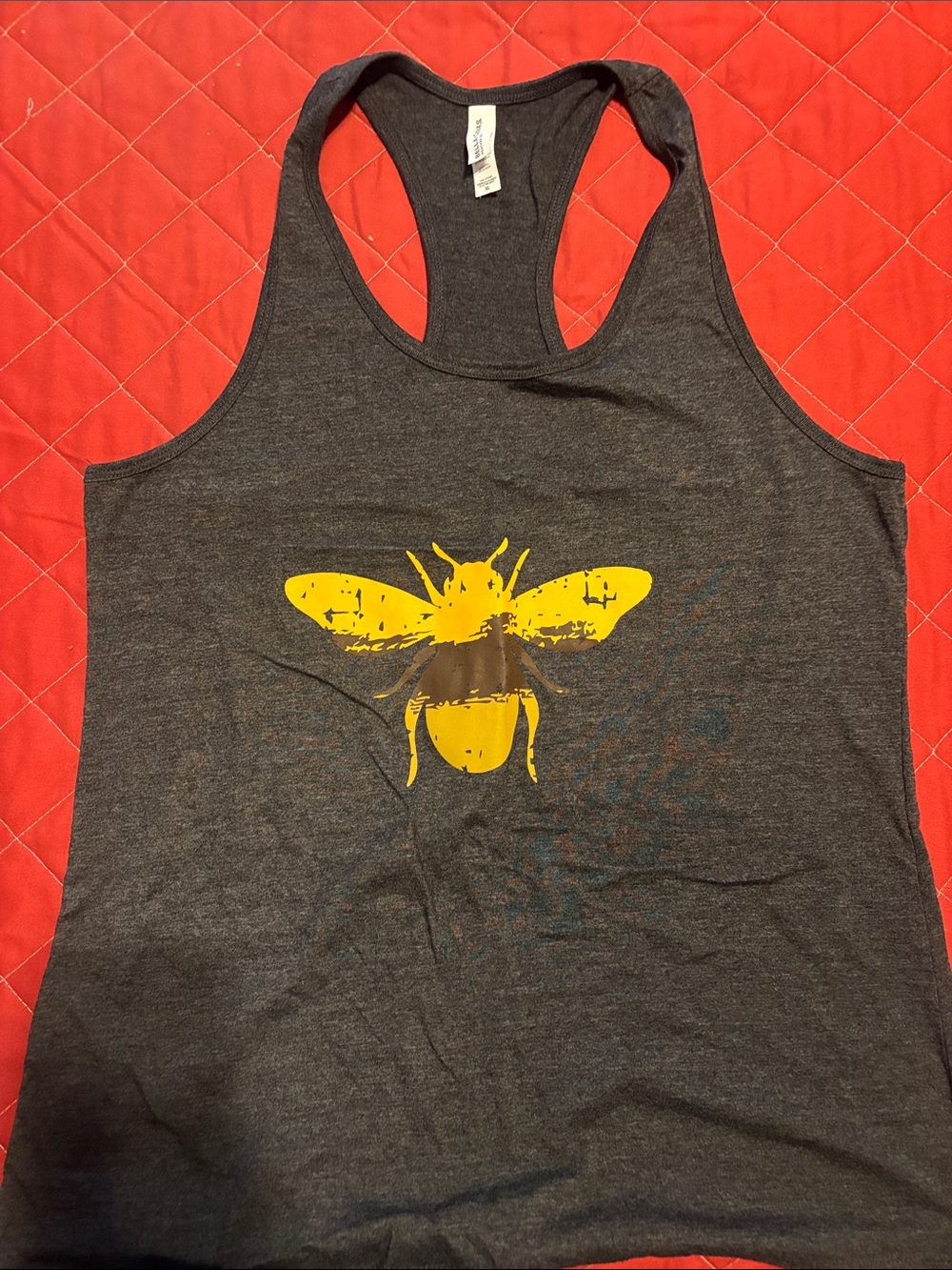 Bella Canvas Dark Gray Racerback Tank with Yellow Bee Print